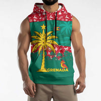 Grenada Christmas Sleeveless Hoodie with Palm Tree Bird and Tropical Holiday Pattern Design - Wonder Print Shop