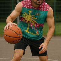 Grenada Christmas Sleeveless Hoodie with Palm Tree Bird and Tropical Holiday Pattern Design - Wonder Print Shop