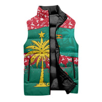 Grenada Christmas Sleeveless Puffer Jacket with Palm Tree Bird and Tropical Holiday Pattern Design - Wonder Print Shop