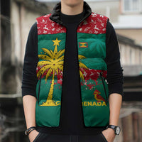 Grenada Christmas Sleeveless Puffer Jacket with Palm Tree Bird and Tropical Holiday Pattern Design - Wonder Print Shop