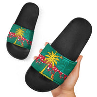 Grenada Christmas Slide Sandals with Palm Tree Bird and Tropical Holiday Pattern Design - Wonder Print Shop