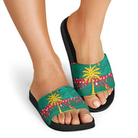 Grenada Christmas Slide Sandals with Palm Tree Bird and Tropical Holiday Pattern Design - Wonder Print Shop