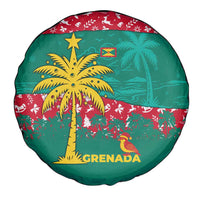 Grenada Christmas Spare Tire Cover with Palm Tree Bird and Tropical Holiday Pattern Design - Wonder Print Shop