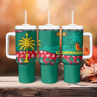 Grenada Christmas Tumbler With Handle with Palm Tree Bird and Tropical Holiday Pattern Design - Wonder Print Shop