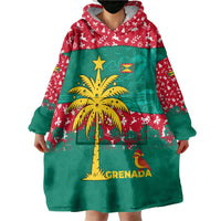 Grenada Christmas Wearable Blanket Hoodie with Palm Tree Bird and Tropical Holiday Pattern Design - Wonder Print Shop