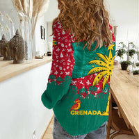 Grenada Christmas Women Casual Shirt with Palm Tree Bird and Tropical Holiday Pattern Design - Wonder Print Shop