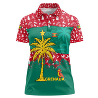 Grenada Christmas Women Polo Shirt with Palm Tree Bird and Tropical Holiday Pattern Design - Wonder Print Shop