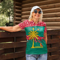Grenada Christmas Women Polo Shirt with Palm Tree Bird and Tropical Holiday Pattern Design - Wonder Print Shop