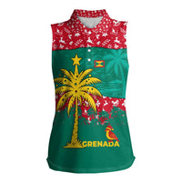 Grenada Christmas Women Sleeveless Polo Shirt with Palm Tree Bird and Tropical Holiday Pattern Design - Wonder Print Shop