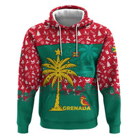 Grenada Christmas Zip Hoodie with Palm Tree Bird and Tropical Holiday Pattern Design - Wonder Print Shop