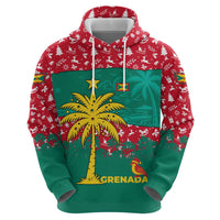 Grenada Christmas Zip Hoodie with Palm Tree Bird and Tropical Holiday Pattern Design - Wonder Print Shop
