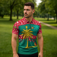 Grenada Christmas Zipper Polo Shirt with Palm Tree Bird and Tropical Holiday Pattern Design - Wonder Print Shop