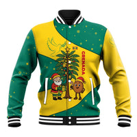 Grenada Christmas Baseball Jacket with Santa Nutmeg Tree Peace Dove and Festive Gift Design - Wonder Print Shop