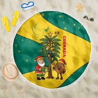 Grenada Christmas Beach Blanket with Santa Nutmeg Tree Peace Dove and Festive Gift Design - Wonder Print Shop