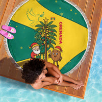 Grenada Christmas Beach Blanket with Santa Nutmeg Tree Peace Dove and Festive Gift Design - Wonder Print Shop