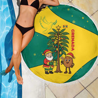 Grenada Christmas Beach Blanket with Santa Nutmeg Tree Peace Dove and Festive Gift Design - Wonder Print Shop
