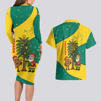 Grenada Christmas Couples Matching Long Sleeve Bodycon Dress and Hawaiian Shirt with Santa Nutmeg Tree Peace Dove and Festive Gift Design - Wonder Print Shop