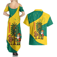 Grenada Christmas Couples Matching Summer Maxi Dress and Hawaiian Shirt with Santa Nutmeg Tree Peace Dove and Festive Gift Design - Wonder Print Shop