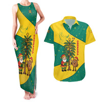 Grenada Christmas Couples Matching Tank Maxi Dress and Hawaiian Shirt with Santa Nutmeg Tree Peace Dove and Festive Gift Design - Wonder Print Shop