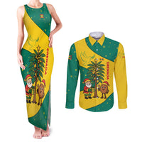 Grenada Christmas Couples Matching Tank Maxi Dress and Long Sleeve Button Shirt with Santa Nutmeg Tree Peace Dove and Festive Gift Design - Wonder Print Shop