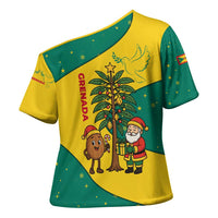 Grenada Christmas Cross Shoulder Shirt with Santa Nutmeg Tree Peace Dove and Festive Gift Design - Wonder Print Shop
