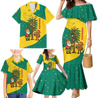 Grenada Christmas Family Matching Mermaid Dress and Hawaiian Shirt with Santa Nutmeg Tree Peace Dove and Festive Gift Design - Wonder Print Shop