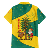 Grenada Christmas Family Matching Off The Shoulder Long Sleeve Dress and Hawaiian Shirt with Santa Nutmeg Tree Peace Dove and Festive Gift Design - Wonder Print Shop