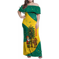 Grenada Christmas Family Matching Off Shoulder Maxi Dress and Hawaiian Shirt with Santa Nutmeg Tree Peace Dove and Festive Gift Design - Wonder Print Shop