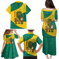 Grenada Christmas Family Matching Puletasi and Hawaiian Shirt with Santa Nutmeg Tree Peace Dove and Festive Gift Design - Wonder Print Shop