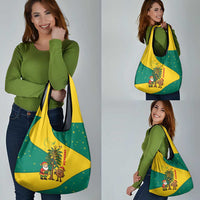 Grenada Christmas Grocery Bag with Santa Nutmeg Tree Peace Dove and Festive Gift Design - Wonder Print Shop