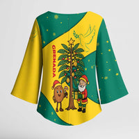 Grenada Christmas Kimono Sleeve Blouse with Santa Nutmeg Tree Peace Dove and Festive Gift Design - Wonder Print Shop