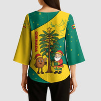 Grenada Christmas Kimono Sleeve Blouse with Santa Nutmeg Tree Peace Dove and Festive Gift Design - Wonder Print Shop