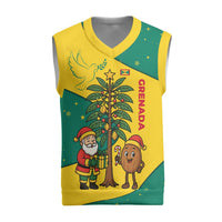 Grenada Christmas Knitted V-Neck Vest with Santa Nutmeg Tree Peace Dove and Festive Gift Design - Wonder Print Shop