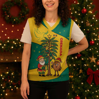 Grenada Christmas Knitted V-Neck Vest with Santa Nutmeg Tree Peace Dove and Festive Gift Design - Wonder Print Shop