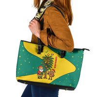 Grenada Christmas Leather Tote Bag with Santa Nutmeg Tree Peace Dove and Festive Gift Design - Wonder Print Shop