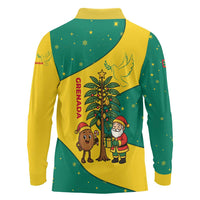 Grenada Christmas Long Sleeve Polo Shirt with Santa Nutmeg Tree Peace Dove and Festive Gift Design - Wonder Print Shop