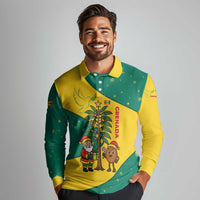 Grenada Christmas Long Sleeve Polo Shirt with Santa Nutmeg Tree Peace Dove and Festive Gift Design - Wonder Print Shop