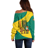 Grenada Christmas Off Shoulder Sweater with Santa Nutmeg Tree Peace Dove and Festive Gift Design - Wonder Print Shop
