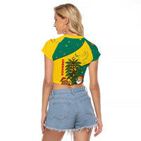 Grenada Christmas Raglan Cropped T Shirt with Santa Nutmeg Tree Peace Dove and Festive Gift Design - Wonder Print Shop