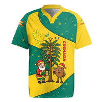 Grenada Christmas Rugby Jersey with Santa Nutmeg Tree Peace Dove and Festive Gift Design - Wonder Print Shop