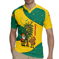 Grenada Christmas Rugby Jersey with Santa Nutmeg Tree Peace Dove and Festive Gift Design - Wonder Print Shop