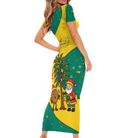 Grenada Christmas Short Sleeve Bodycon Dress with Santa Nutmeg Tree Peace Dove and Festive Gift Design - Wonder Print Shop