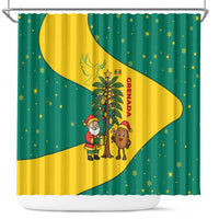 Grenada Christmas Shower Curtain with Santa Nutmeg Tree Peace Dove and Festive Gift Design - Wonder Print Shop
