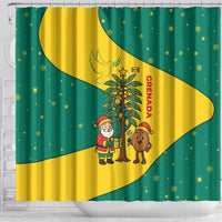Grenada Christmas Shower Curtain with Santa Nutmeg Tree Peace Dove and Festive Gift Design - Wonder Print Shop