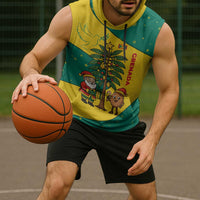 Grenada Christmas Sleeveless Hoodie with Santa Nutmeg Tree Peace Dove and Festive Gift Design - Wonder Print Shop