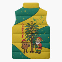 Grenada Christmas Sleeveless Puffer Jacket with Santa Nutmeg Tree Peace Dove and Festive Gift Design - Wonder Print Shop