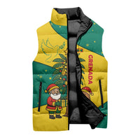 Grenada Christmas Sleeveless Puffer Jacket with Santa Nutmeg Tree Peace Dove and Festive Gift Design - Wonder Print Shop