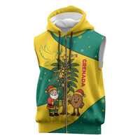 Grenada Christmas Sleeveless Zip Hoodie with Santa Nutmeg Tree Peace Dove and Festive Gift Design - Wonder Print Shop