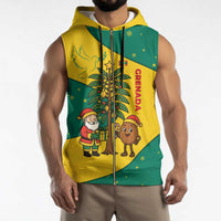 Grenada Christmas Sleeveless Zip Hoodie with Santa Nutmeg Tree Peace Dove and Festive Gift Design - Wonder Print Shop
