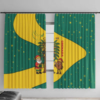 Grenada Christmas Window Curtain with Santa Nutmeg Tree Peace Dove and Festive Gift Design - Wonder Print Shop